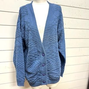 Vintage Vanderbilt cardigan sweater blue medium ramie and cotton